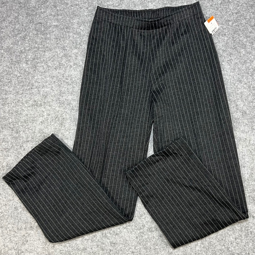 Cathy Daniels Pants Women Medium Charcoal Pinstripe Elastic Waist Straight Leg